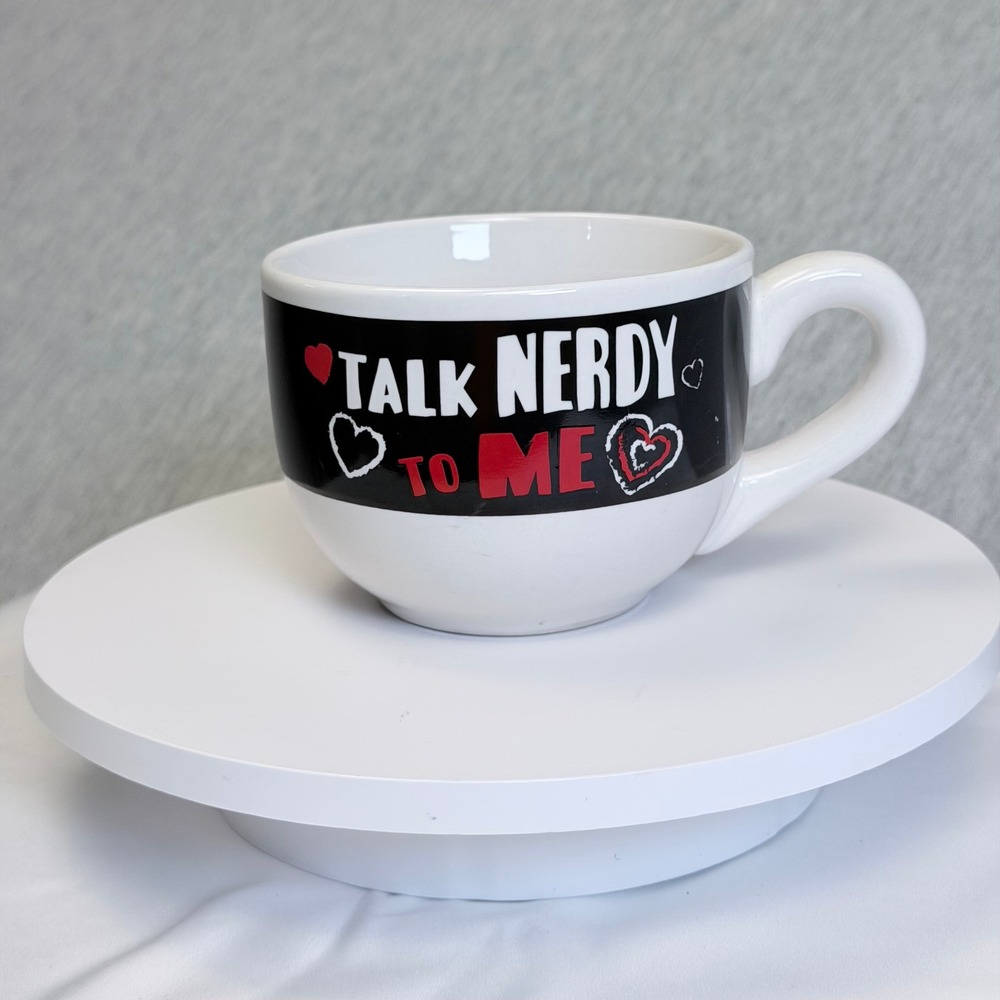 MTY International Talk Nerdy To Me Coffee Mug White Ceramic Heart Graphic Cup